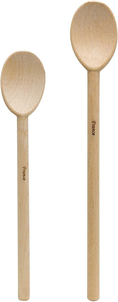 HIC Kitchen Classic French Beechwood Spoons, Made in France, Includes 10-Inch and 12-Inch, Set of 2