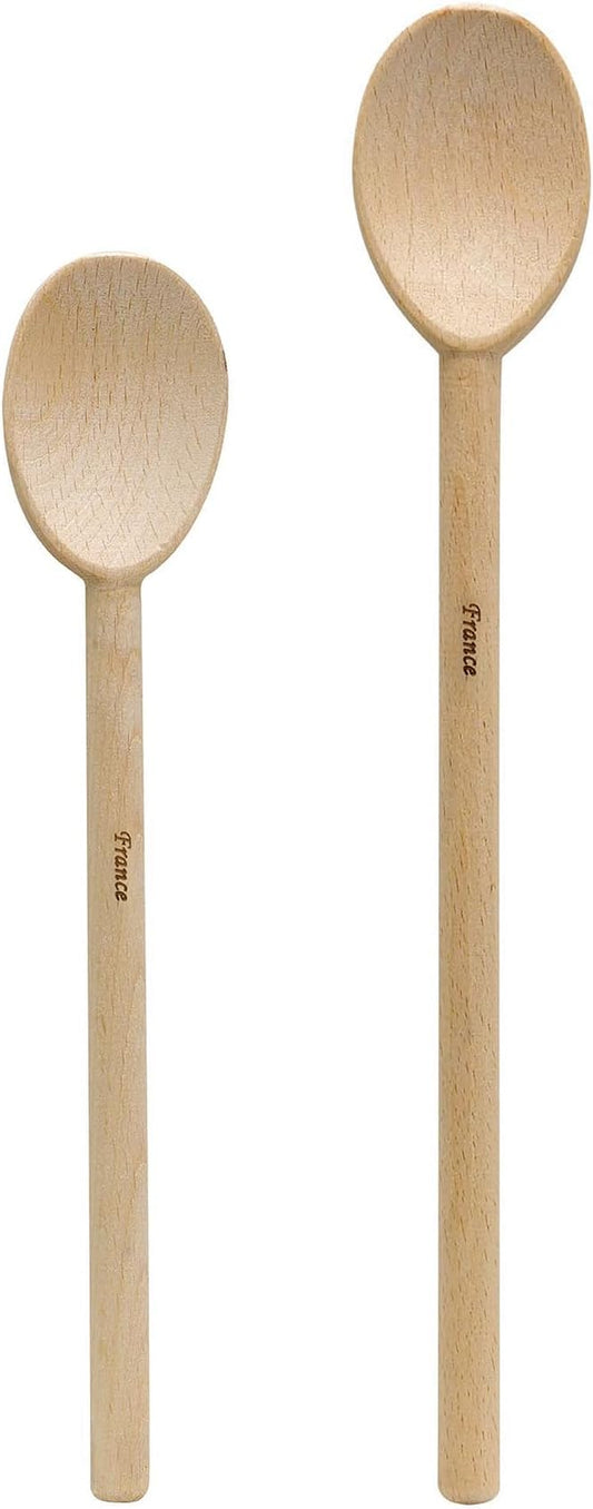 HIC Kitchen Classic French Beechwood Spoons, Made in France, Includes 10-Inch and 12-Inch, Set of 2