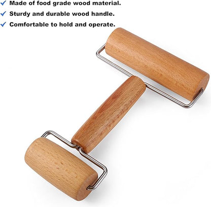 Dough Docker Roller Stainless Steel and Wooden Dough Roller, Set of 2 Pizza Pin Roller Dough Hole Maker Wood Pastry Pizza Roller for Pizza, Cookie, Pie, Pastry, Bread, Crust