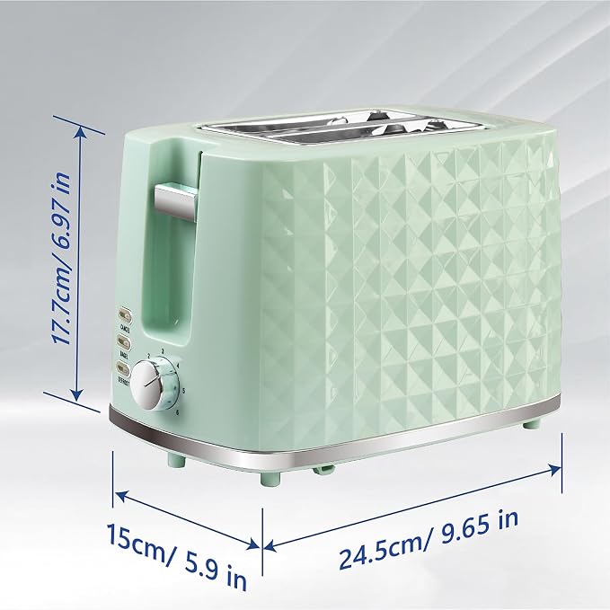 Toaster 2 Slices, Toasters Wide Slot, Bread Toaster with Cancel, Bagel, Defrost Function, Bagel Toasters with Removable Tray & 6 Temperature Settings, Green