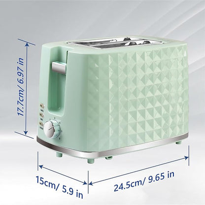Toaster 2 Slices, Toasters Wide Slot, Bread Toaster with Cancel, Bagel, Defrost Function, Bagel Toasters with Removable Tray & 6 Temperature Settings, Green