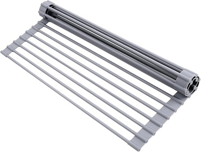 Ohuhu Roll Up Dish Drying Rack, Over The Sink Multipurpose Roll-Up Dish Racks, 16.5" W x 13" L Rolling Heat-Resistant Anti-Slip Silicone Coated Dish Drainer Portable Foldable for Kitchen Counter