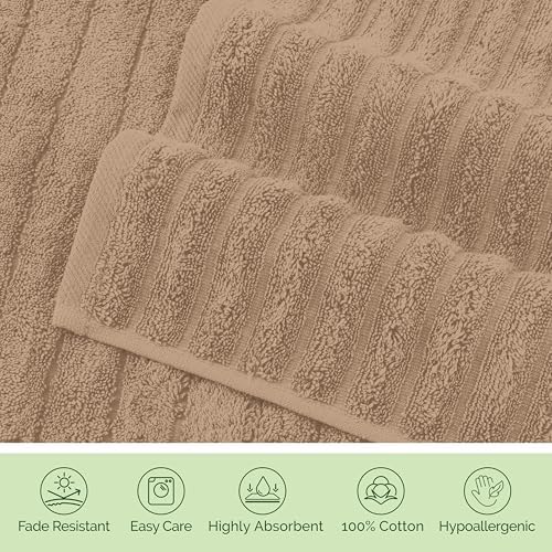 Elegant Comfort Luxury 100% Turkish Cotton Corduroy Ribbed 4 Pack Hand Towel Set 16 x 28 Inch - Absorbent, Super Soft, Quick Dry, Premium Towels for Bathroom, Gym, Spa and Hotel Use, Taupe