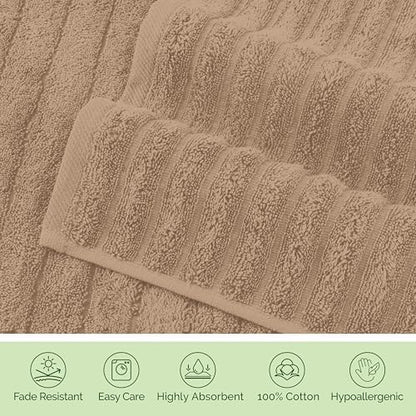 Elegant Comfort Luxury 100% Turkish Cotton Corduroy Ribbed 4 Pack Hand Towel Set 16 x 28 Inch - Absorbent, Super Soft, Quick Dry, Premium Towels for Bathroom, Gym, Spa and Hotel Use, Taupe