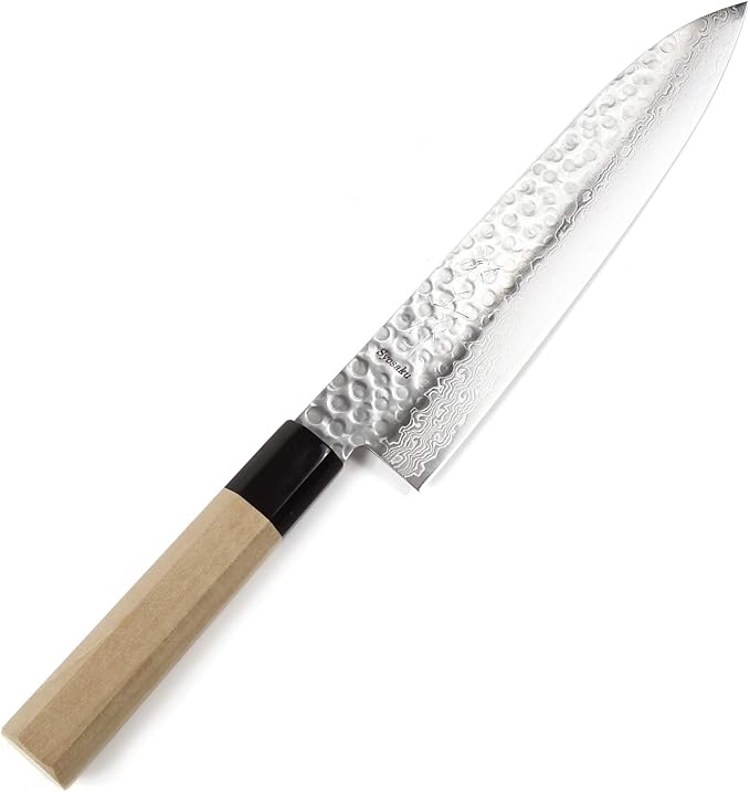 Japanese Chef Knife Hammered Damascus VG-10 46 Layer Octagonal Magnolia Wood Handle, Gyuto 8.3-inch (210mm)