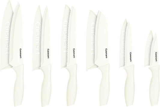 Cuisinart Knife Set, 12pc Ceramic Coated Knife Set with 6 Blades & 6 Blade Guards, Lightweight, Stainless Steel, Durable & Dishwasher Safe (Cream)
