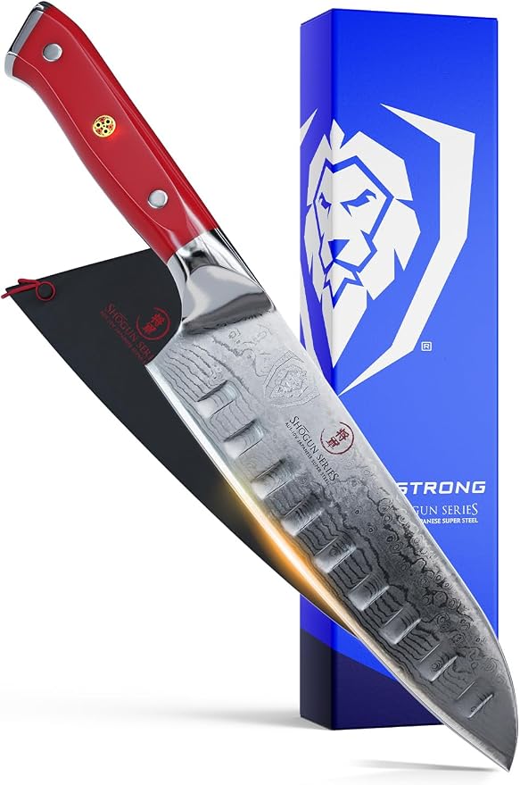 Dalstrong Santoku Knife - 7 inch - Shogun Series - Damascus - Japanese AUS-10V Super Steel Kitchen Knife - Vacuum Treated - Crimson Red ABS Handle - Razor Sharp Vegetable Knife - w/Sheath