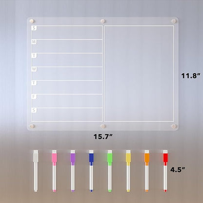 Neatsure Acrylic Magnetic Dry Erase Board for Fridge, Clear Whiteboard for Refrigerator, Notepad Memo to Do/Grocery List White Board, w/ 8 Colors Markers, 15 x 11