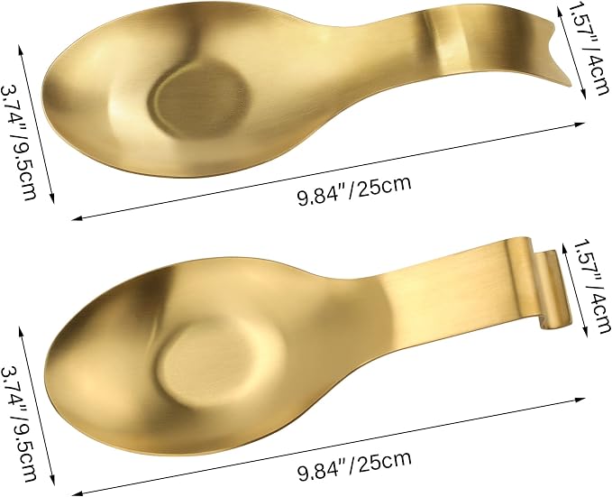 VanlonPro Stainless Steel Spoon Rest, Spatula Ladle Holder, Stainless Steel Utensil Spoon Rest Holder, Brushed Finish, Dishwasher Safe 9.8 x 3.7 Inch (Gold + Gold Fish Tail)
