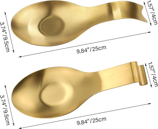 VanlonPro Stainless Steel Spoon Rest, Spatula Ladle Holder, Stainless Steel Utensil Spoon Rest Holder, Brushed Finish, Dishwasher Safe 9.8 x 3.7 Inch (Gold + Gold Fish Tail)