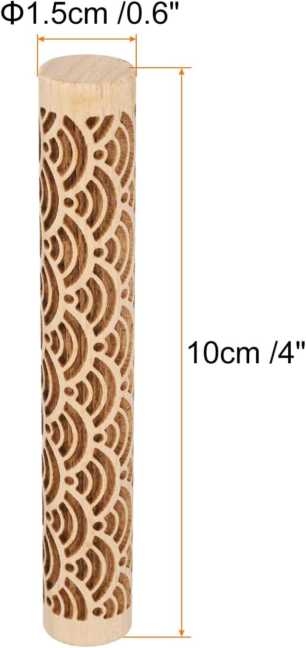 HARFINGTON Wood Clay Roller 4" Water Wave Pattern Rolling Pins Wood Rollers Pottery Tools Wood Grain Texture Rollers for Clay Baking Dough Playdough DIY