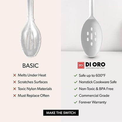 DI ORO Silicone Ladle & Spoons for Cooking – Large Kitchen Spoons for Mixing, Serving, & Stirring - Soup Ladle with Wide Bowl - High Heat Silicone Kitchen Utensils for Nonstick Cookware Safe (Stone)