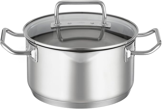 RÖSLE EXPERTISO 4-Piece Pot Set, Universal Pot Set with 3 Pots and 1 Saucepan, 18/10 Stainless Steel, Glass Lids, Scale on Inside, Suitable for Induction Cookers, Dishwasher Safe