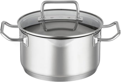RÖSLE EXPERTISO 4-Piece Pot Set, Universal Pot Set with 3 Pots and 1 Saucepan, 18/10 Stainless Steel, Glass Lids, Scale on Inside, Suitable for Induction Cookers, Dishwasher Safe
