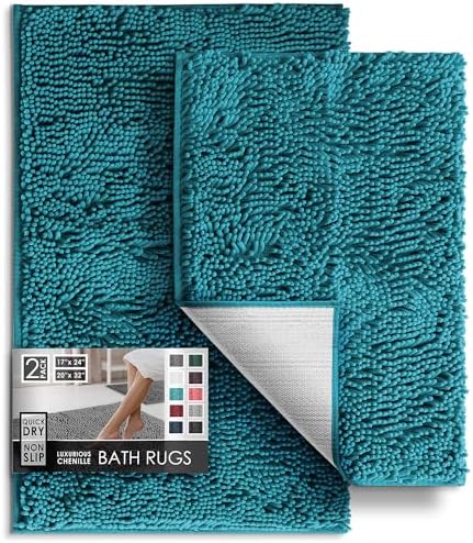 Hearth & Harbor Bathroom Rugs, Chenille Bath Mat - Machine Washable Bath Mats for Bathroom Non-Slip Backing Rubber, Quick Dry Bathroom Mat