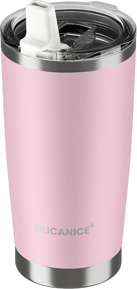 20oz Hygienic Insulated Tumbler — 100% Leakproof Lid with Removable Spout & Straw, Reinforced Vacuum-Protection Base, Cup Holder Friendly, for Iced Coffee, Smoothie/Water on the Go - Pink Sand