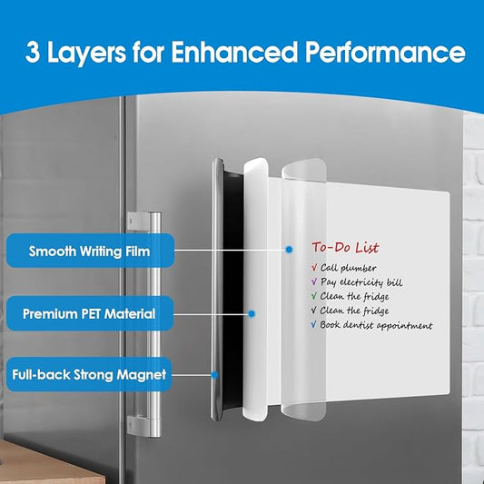 MaxGear 5 Pack Magnetic Whiteboard Sheets for Fridge, 12"x 8" Small Refrigerator Dry Erase Board for Kitchen Organizer and Planner, Smooth and Reusable, Includes 5 Markers, 5 Magnets and 1 Eraser