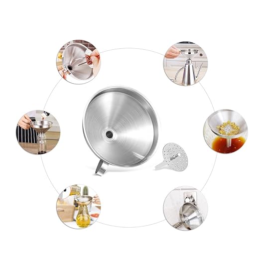 5.5-Inch 14CM Stainless Steel Kitchen Funnel with Strainer Filter for Transferring of Liquid Dry Ingredients and Metal Cooking Funnel