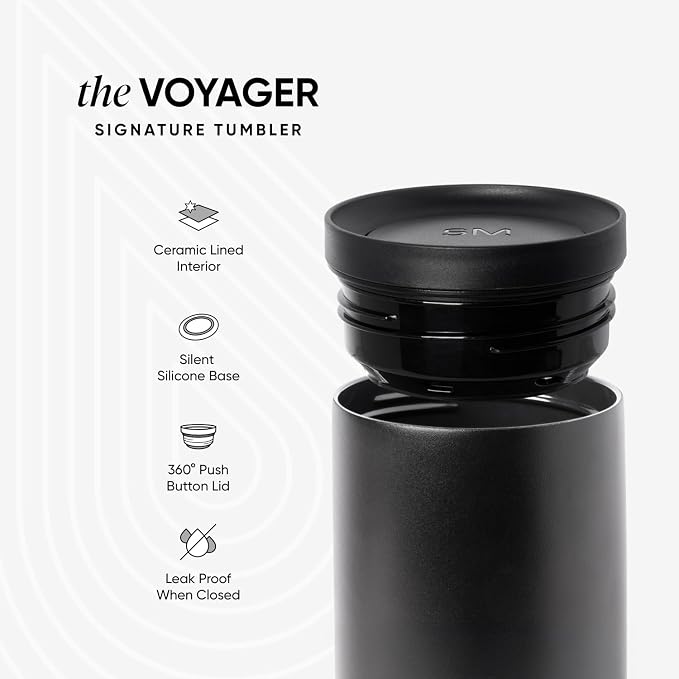 Simple Modern Travel Coffee Mug Tumbler with 360° Lid | Ceramic-Lined Insulated Stainless Steel Cold Brew Iced Coffee Cup | Gift for Women Men Her Him | Voyager Signature | 16oz | Cream