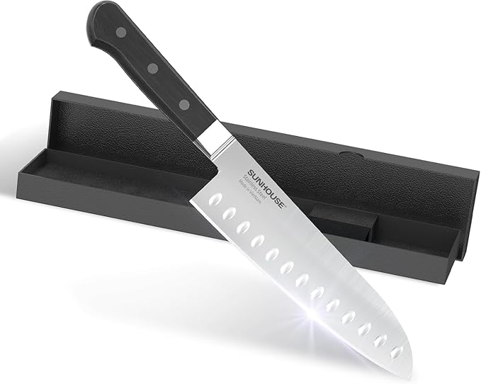 Sunhouse 7 Inch Santoku Knife - Japanese AUS-8 High Carbon Steel Professional Chef Knife - Kitchen Gadgets 2026, Apartment Essentials, Mothers Day Gift for Mom Wife Her