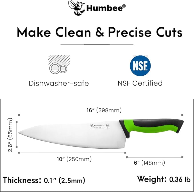 10-Inch Chef Knife, NSF Certified Razor-Sharp High Carbon Stainless Steel Blade – Ergonomic Color Coded Handle, Non-Slip Grip Kitchen Knife, DT-10 Series, Green