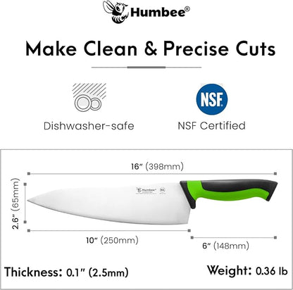 10-Inch Chef Knife, NSF Certified Razor-Sharp High Carbon Stainless Steel Blade – Ergonomic Color Coded Handle, Non-Slip Grip Kitchen Knife, DT-10 Series, Green