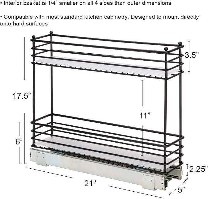 Household Essentials Glidez Under Cabinet 2‑Tier Pull‑Out Storage Organizer with Removable PEVA Liners, Matte Black