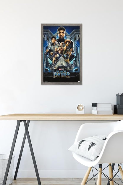 Trends International Marvel Cinematic Universe - Black Panther - Group One Sheet Wall Poster, 14.725" x 22.375", Barnwood Framed Version