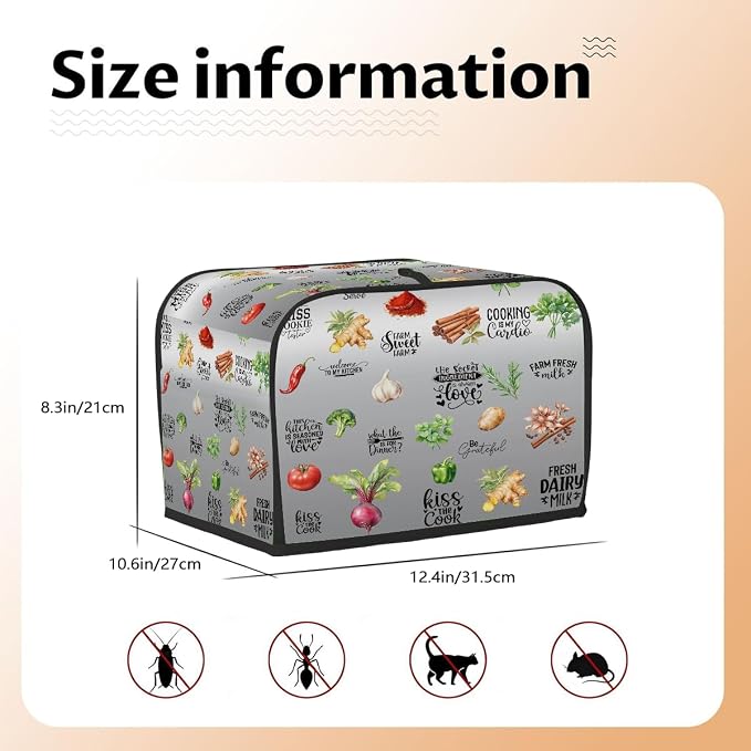 Toaster Cover 4 Slice Wide Slot Spices KitchenBread Toaster Oven Dustproof Cover Small Appliance Kitchen Covers Dust and Fingerprint Protection for Women Gift 4 Slice
