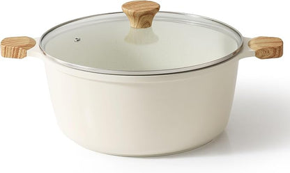 SENSARTE Ceramic Nonstick Stock Pot with Lid, 7 Quart Induction Cooking Pot with Tempered Glass Lid, Stew Pot for Soup and Oatmeal, Pasta Casserole, PFOA PFAS PTFE Free, Creamy White