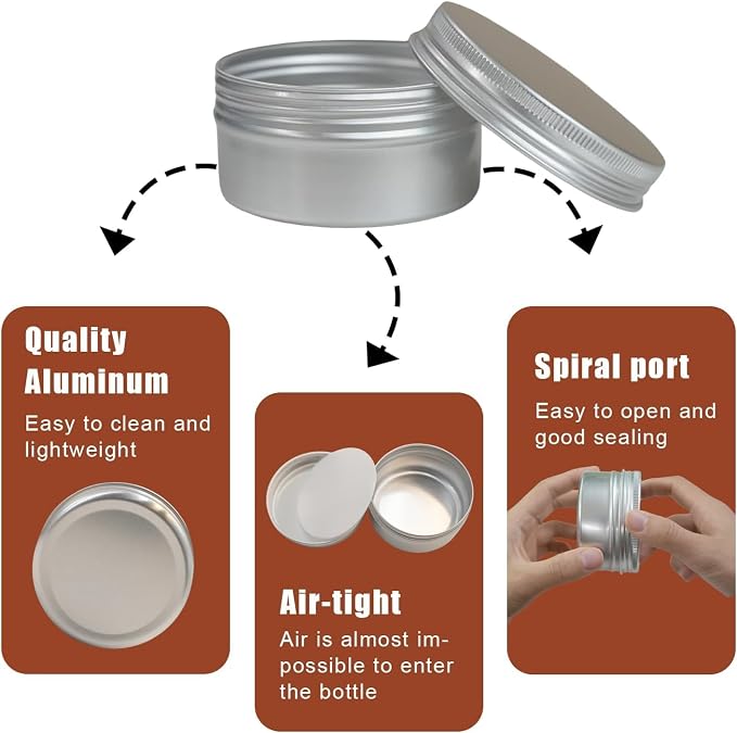3 oz Tins with Lids, 40 Pack Aluminum Jars 3 oz Tin Salve Tins Refillable Containers With Screw Top and Labels for Salve,Candle,Spices or Balms(Silver)