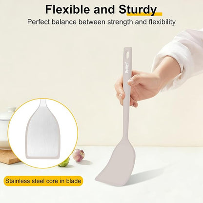 Beijiyi 4 Pack Silicone Spatula Set, High Heat Resistant, For Non-Stick Pan | Food Grade, BPA Free, Scratch-Free, Non-Toxic Kitchen Utensils, Turner Flipper for Cooking, Flipping, Dishwasher Safe