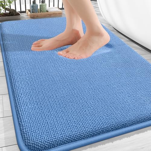 OLANLY Memory Foam Bathroom Rugs 30x20, Absorbent Bath Mat, Cornflower Blue