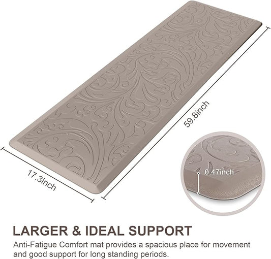 KMAT Kitchen Mat Cushioned Anti-Fatigue Waterproof Non-Slip Standing Mat Ergonomic Comfort Rug for Home,Office,Sink,Laundry,Desk 17.3" (W) x 60"(L),Khaki