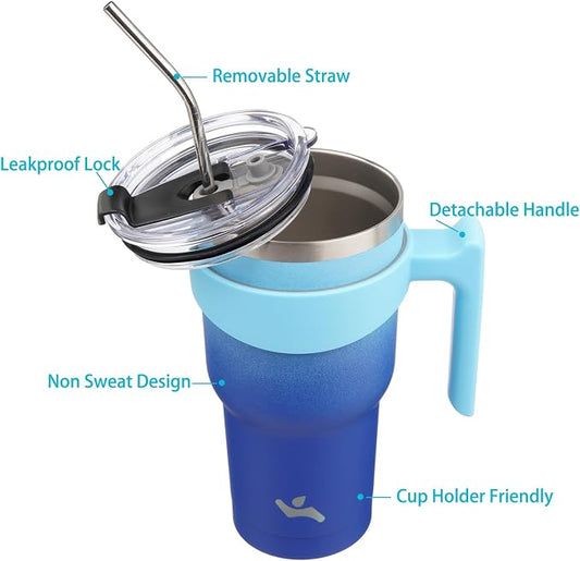Konokyo 40 oz Tumbler with Handle and 2 Straw 2 Lid, Insulated Water Bottle Stainless Steel Vacuum Cup Reusable Travel Mug,Sky