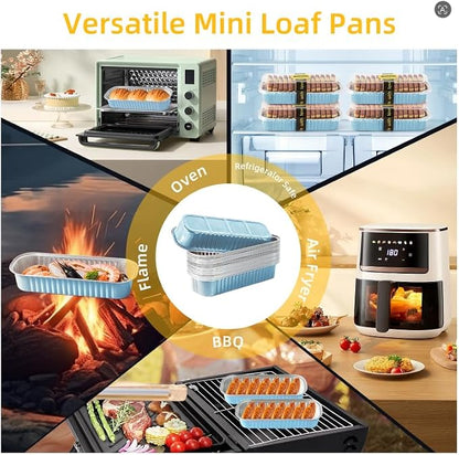 Sky Blue Mini Loaf Pans with Lids & Spoons, 30 Pcs 6.8oz Disposable Aluminum Cake Pans, Mini Cake Containers for Desserts, Baby Shower, Party Favors & Gift Set