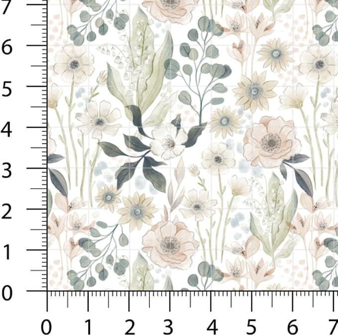 Patchwork Fabric Panel 100x155 cm, 100% Cotton Satin, 6 Coordinated Vintage Botanical Floral Patterns, Soft Sage Neutral Quilting & Sewing Fabric (Vintage Pastels, 6pcs 50x50cm)