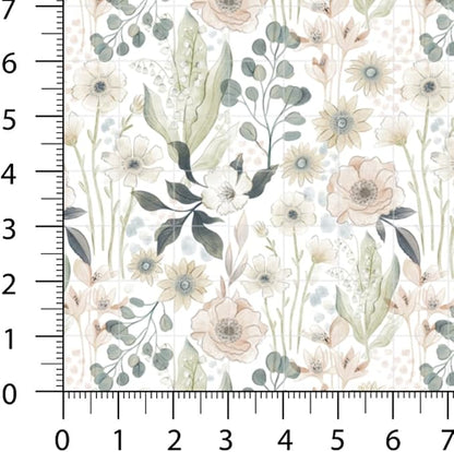 Patchwork Fabric Panel 100x155 cm, 100% Cotton Satin, 6 Coordinated Vintage Botanical Floral Patterns, Soft Sage Neutral Quilting & Sewing Fabric (Vintage Pastels, 6pcs 50x50cm)