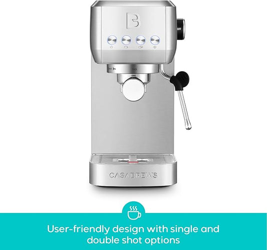 CASABREWS 3700 Essential Espresso Machine 20 Bar, Stainless Steel Cappuccino & Latte Coffee Maker with Steam Frother for Home, 43.9oz Water Tank, Silver