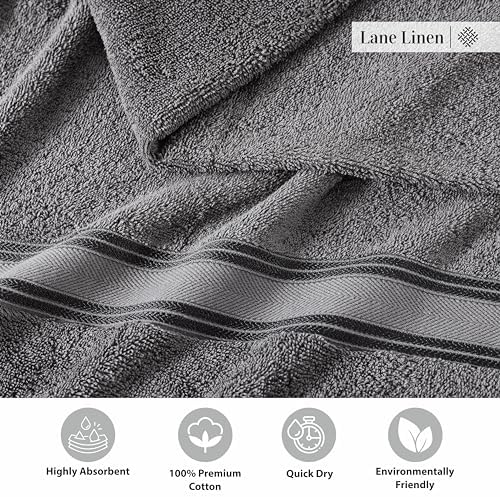 LANE LINEN Bathroom Towel Set 3 Piece Soft Absorbent Quick Dry - Cool Grey