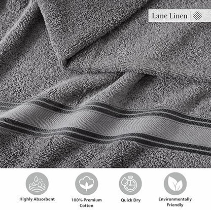 LANE LINEN Bathroom Towel Set 3 Piece Soft Absorbent Quick Dry - Cool Grey