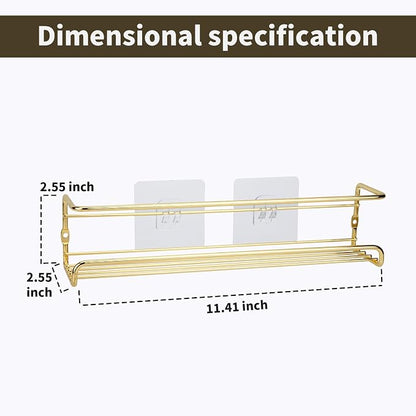 2 Pack Self Adhesive Wall Mounted Fridge Refrigerator Spice Racks,Metal Kitchen Seasoning Jar Organizer for Space Saver,Hanging Spice Organizer Shelf for Kitchen Cabinet,Wall,Pantry Door.Gold