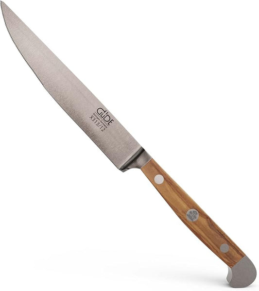 Güde Alpha Olive Series Hand Forged/Serrated Steak Knife With Olivewood Handle 4-in, Made in Solingen, Germany Since 1910