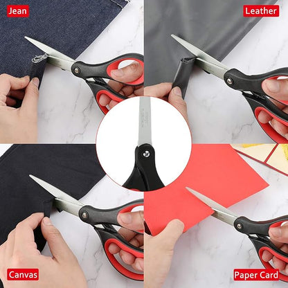 LIVINGO 8“ Scissors All Purpose 3-Pack, Titanium Ultra Sharp for Office Home School Sewing Fabric Craft Supplies, Premium Stainless Steel, Comfort Grip（Red/Black）