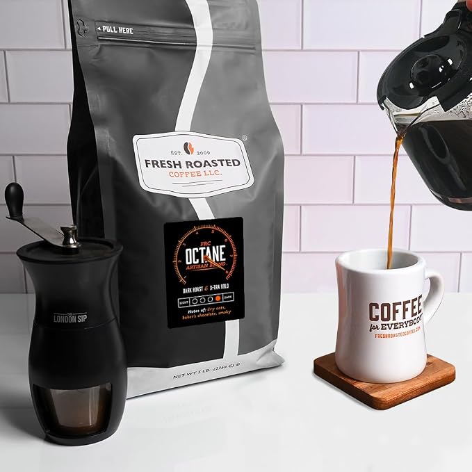 Fresh Roasted Coffee, Octane Whole Bean Coffee, Dark Roast, Kosher, 5 lb (80 oz)