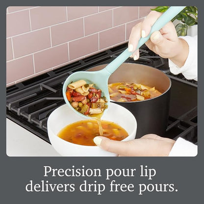 Tovolo Flex Core Silicone Ladle BPA Free Aqua Seafoam Green Deep Silicone Soup Ladle, Heat Resistant All Silicone Ladle Construction, Large Dishwasher Sage Soup Ladle Kitchen Utensil for Cooking