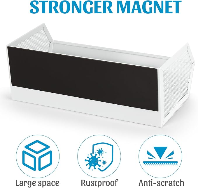 Magnetic Spice Rack for Refrigerator Oven Magnetic Fridge Basket Shelf Organizer for Kitchen Storage (White)