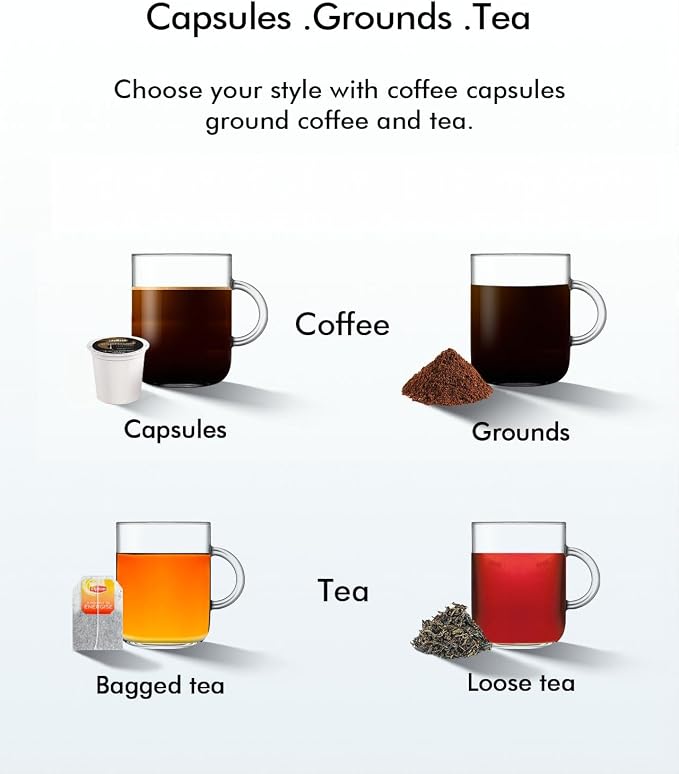 SIFENE Quick Brew Single Serve Coffee Maker, Versatile 3-in-1 Design for Coffee Pods, Ground Coffee, & Loose Tea, Adjustable 6-12oz Cup Sizes, Large 50oz Removable Water Tank, 1150W, Compact, Black