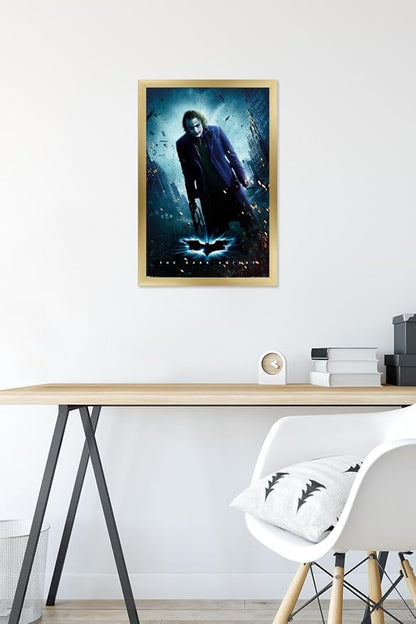 Trends International DC Comics Movie - The Dark Knight - The Joker - One Sheet Wall Poster, 14.725" x 22.375", Gold Framed Version