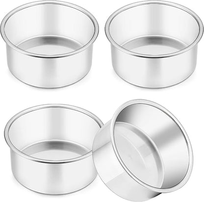 TeamFar 4 Inch Cake Pan Set of 4, Stainless Steel Mini Round Layer Cake Baking Pans Tins Set, For Baking Steaming Serving, Healthy & Sturdy, Mirror Finish & Dishwasher Safe
